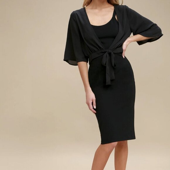 NWT Lulus Cute and Tie Black Two-Piece Bodycon Midi Dress - Picture 1 of 8